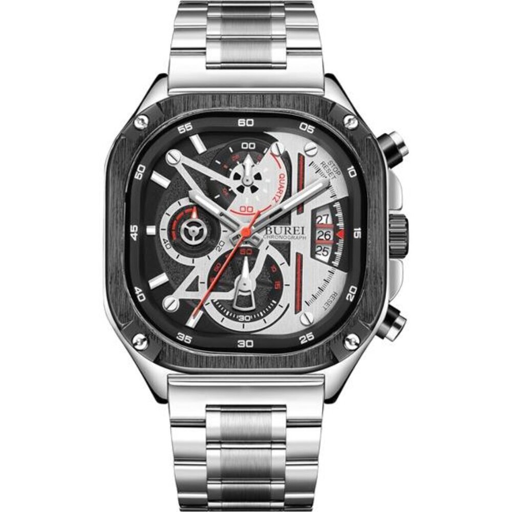 Chronograph Men's Watch Silver Stainless Steel Multifunction